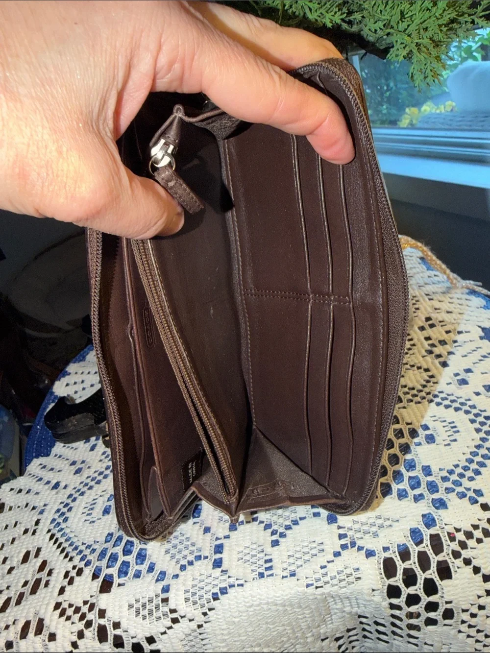 Coach Tan and Brown Signature Zip Wallet